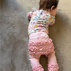 RuffleButts Pink Floral Ruffle Matching Set